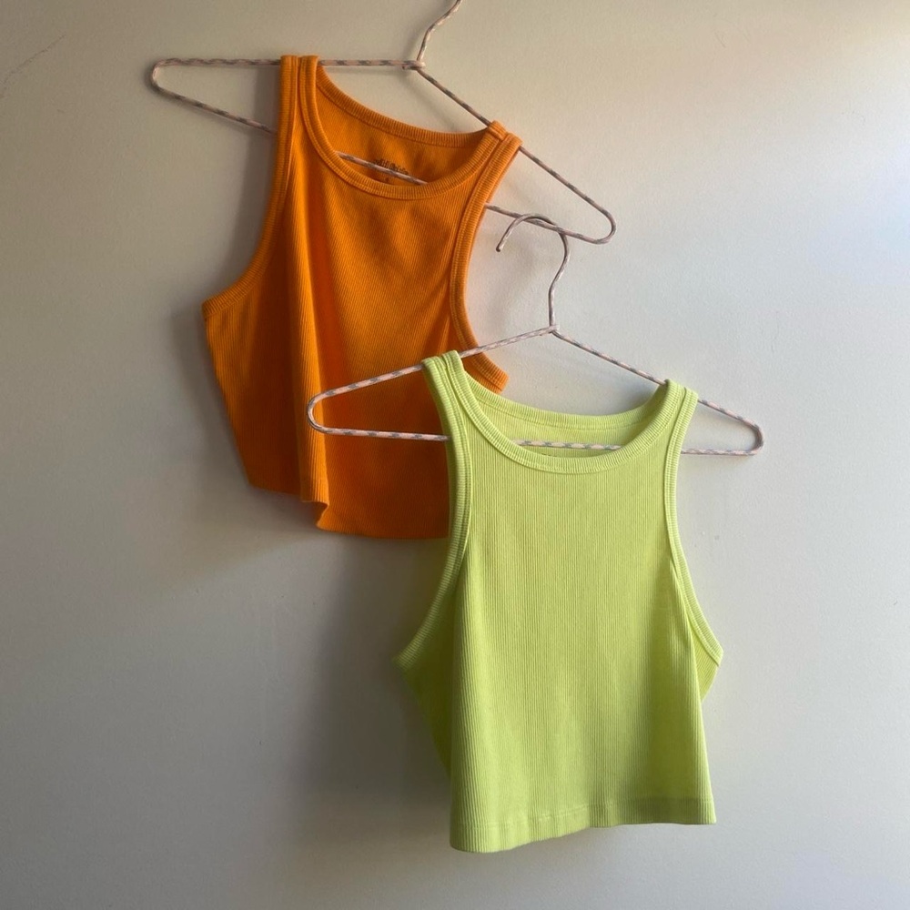 Two Neon crop tanks